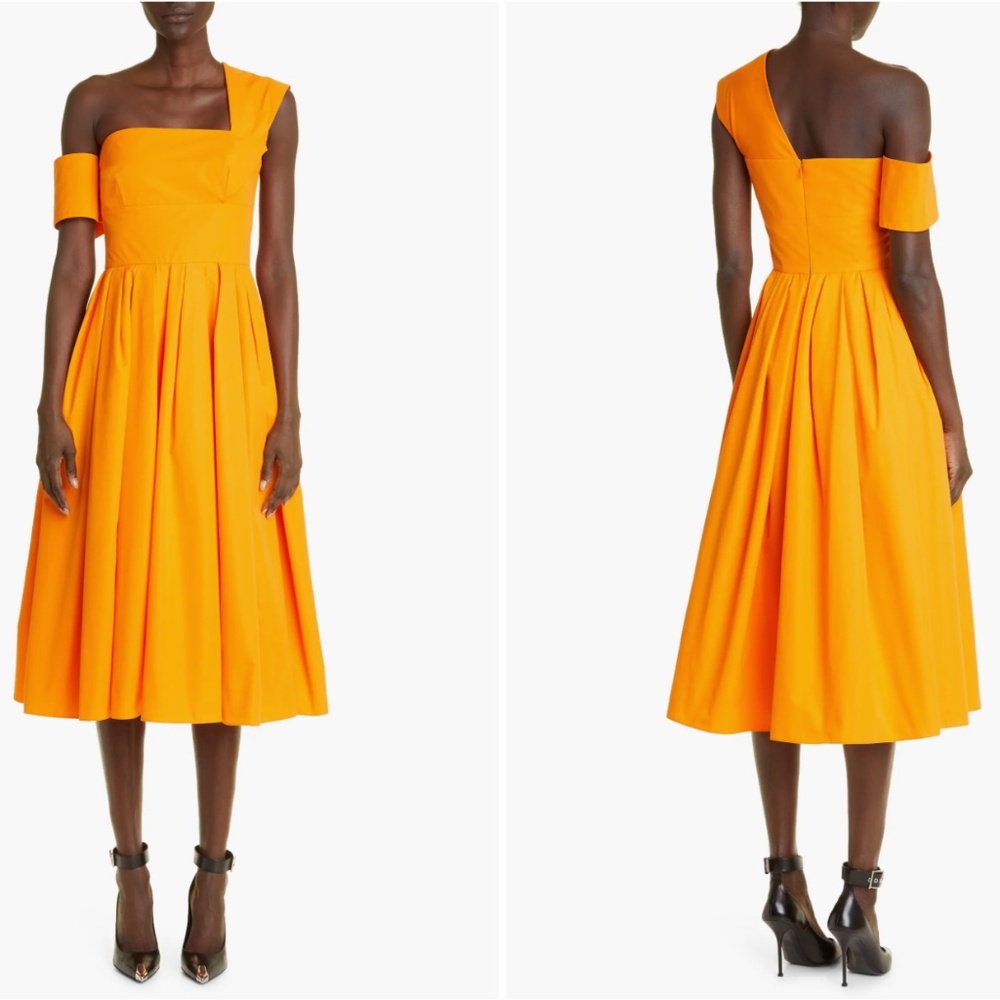 McQueen One-Shoulder Organic Cotton Poplin Midi Dress